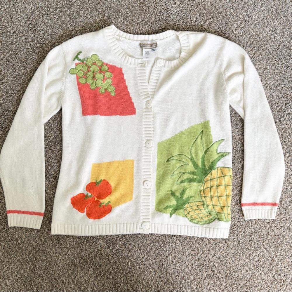 Vintage Coldwater Creek Fruit Print Cardigan Sweater XS